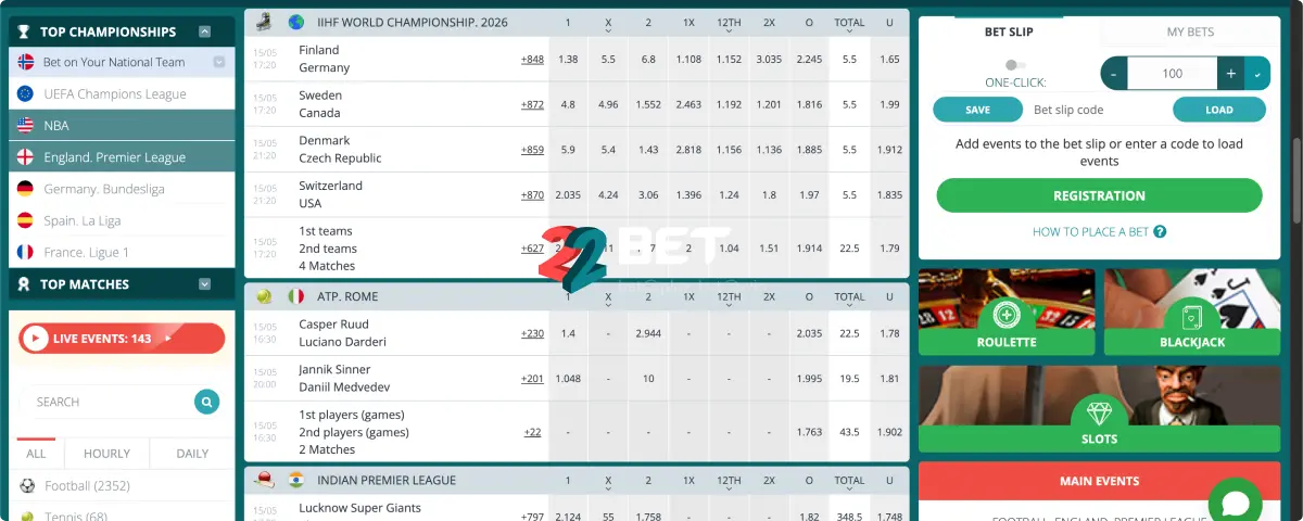 22Bet Apuestas En Directo Y Juegos De Casino